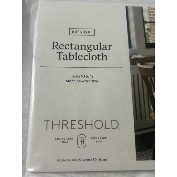 Threshold Rectangular Solid Tablecloth - Neutral W60” x L120” - Seats 10 to 12 - Picture 2 of 6